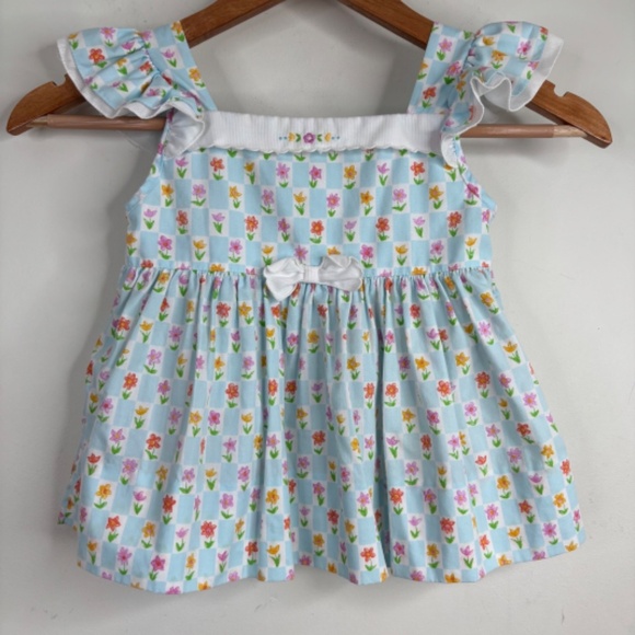 VTG 90s Carters Floral Dress 24M Flutter Cap Sleeve Cottage Babydoll Pinafore - Picture 10 of 10